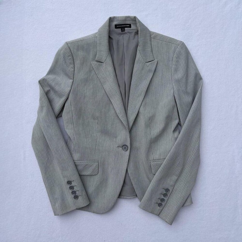Express Design Studio Gray Striped Structured Blazer Size 10 Corpcore Office Job